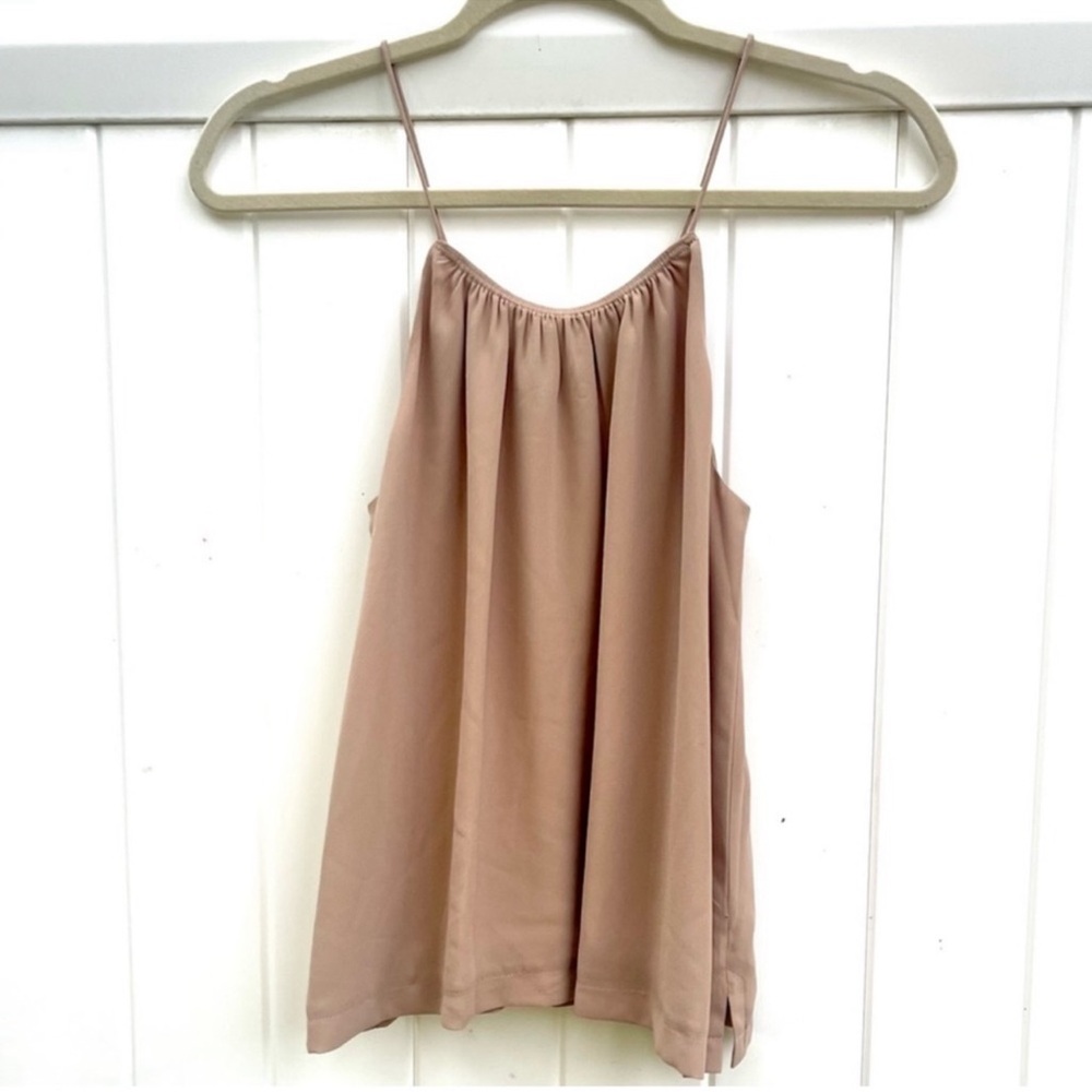 NEW ATM Anthony Thomas Melillo Scoop Neck Crepe Georgette Cami Tank Tan XS